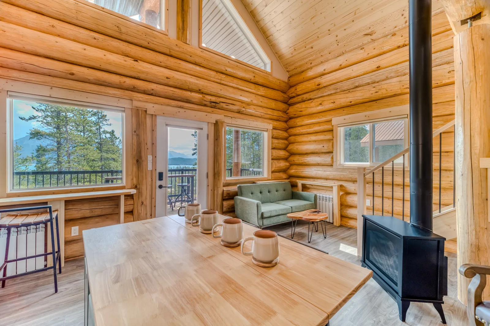 Modern kitchen within a luxury log cabin