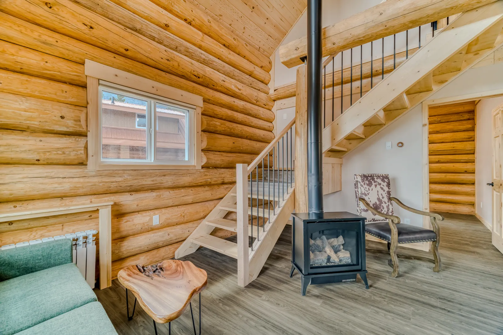 Cozy fireside cabin lounge